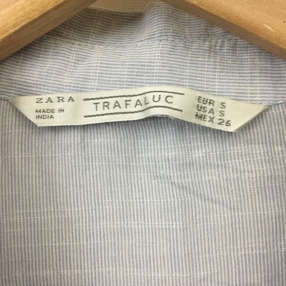 Zara Womens Size S Button Up Shirt Short Sleeve Light Blue Cotton Blend - Picture 5 of 12